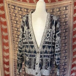 Vintage 80s Cosby Grandpa Geometric Patterned Cardigan